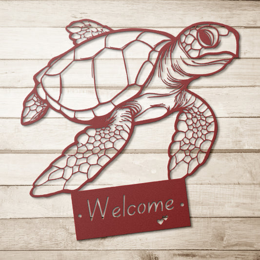 Sea Turtle Welcome Metal Sign Wall Art